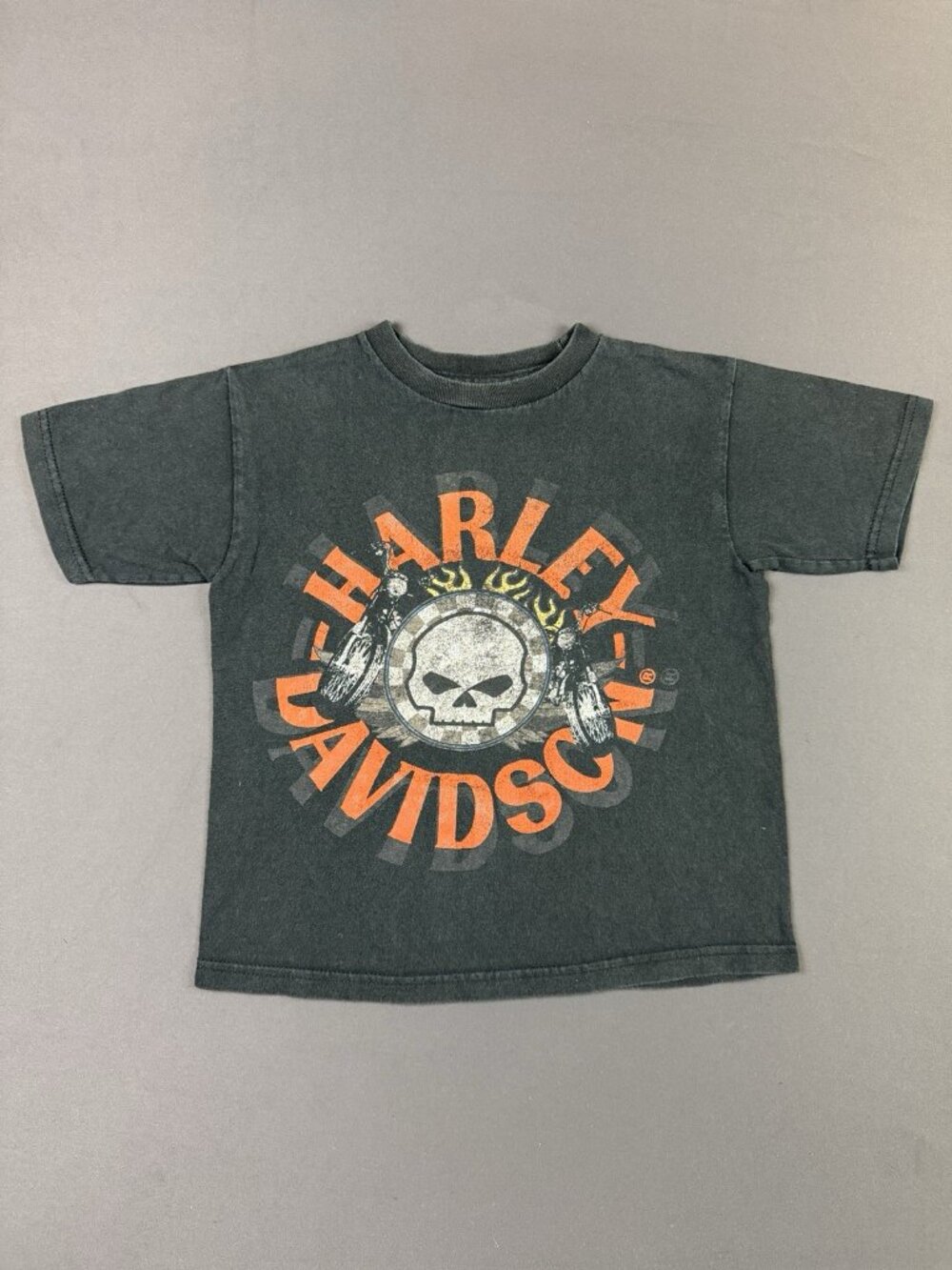 Rare Vintage Y2K Harley Davidson Skull Biker Motorcycle Sun Fade Kids Tee Art